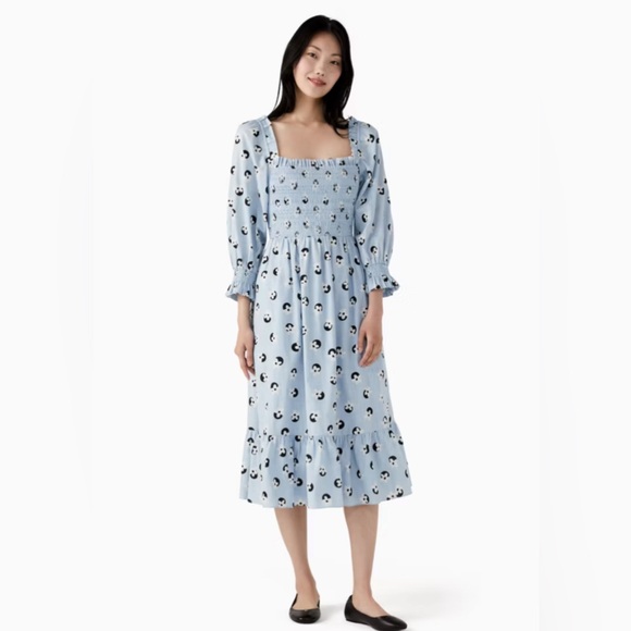 Kate Spade Floral Dot Smocked Midi Dress - Picture 8 of 8